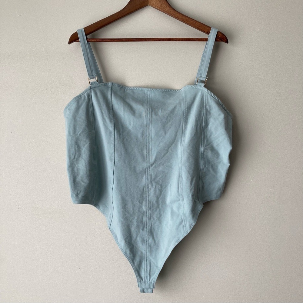 H&M Light Blue Corset Style Bodysuit Square Neck‎ Sleeveless XXL NWT
